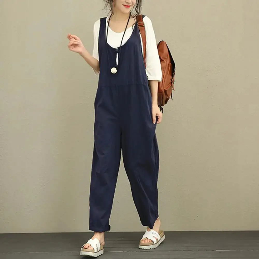 Boho Comfort Wide-Leg Suspender Cotton Jumpsuit