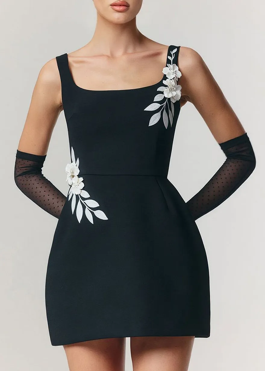 Floral Applique Sleeveless Elegant Mini Dress