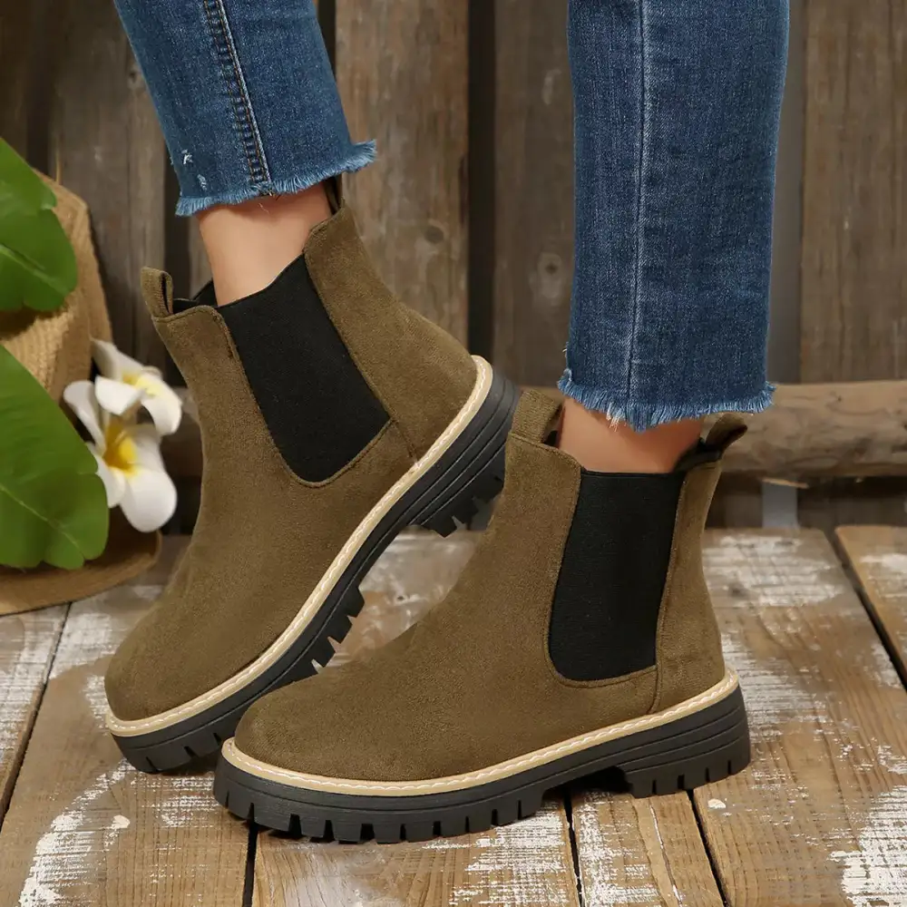 Layered Round Toe Block Heels Boots