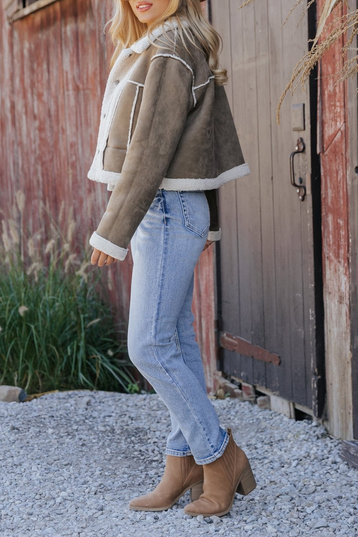 Olive Sherpa Lined Suede Reversible Jacket