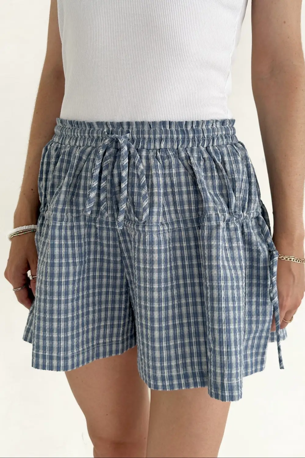 Plaid Drawstring Wide Leg Shorts