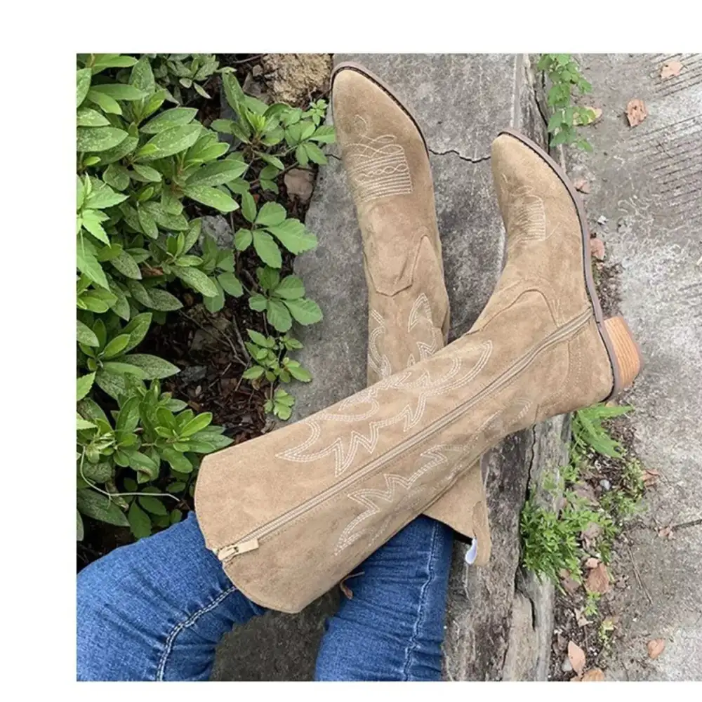 Smocked Point Toe Block Heels Boots