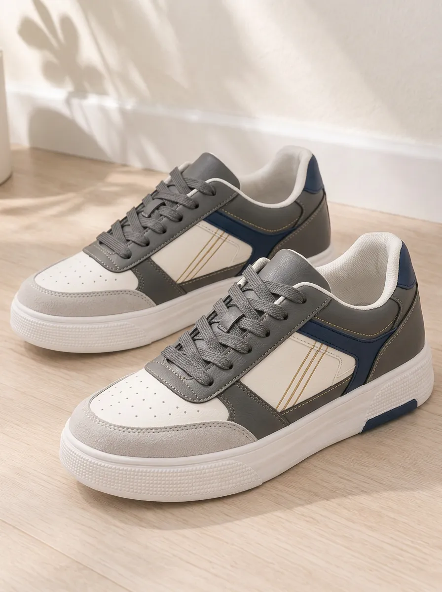 Women's Casual Grey White Colorblock Lace-up Sneakers