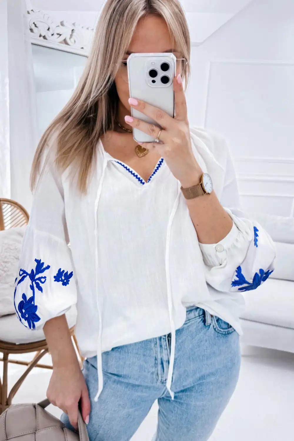 Floral Embroidered V-Neck Blouse