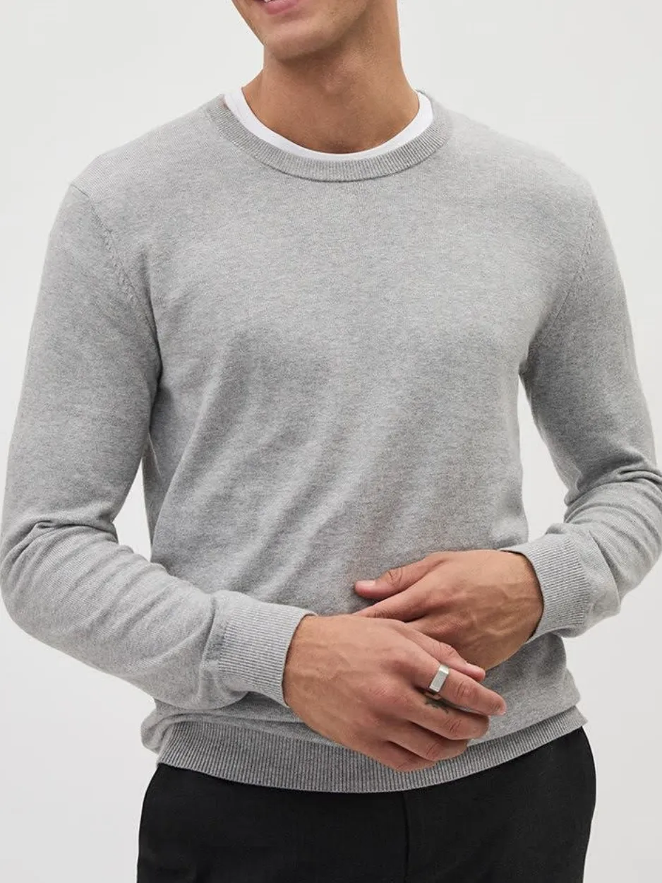 Soft Grey Long-Sleeve Crew-Neck Sweater