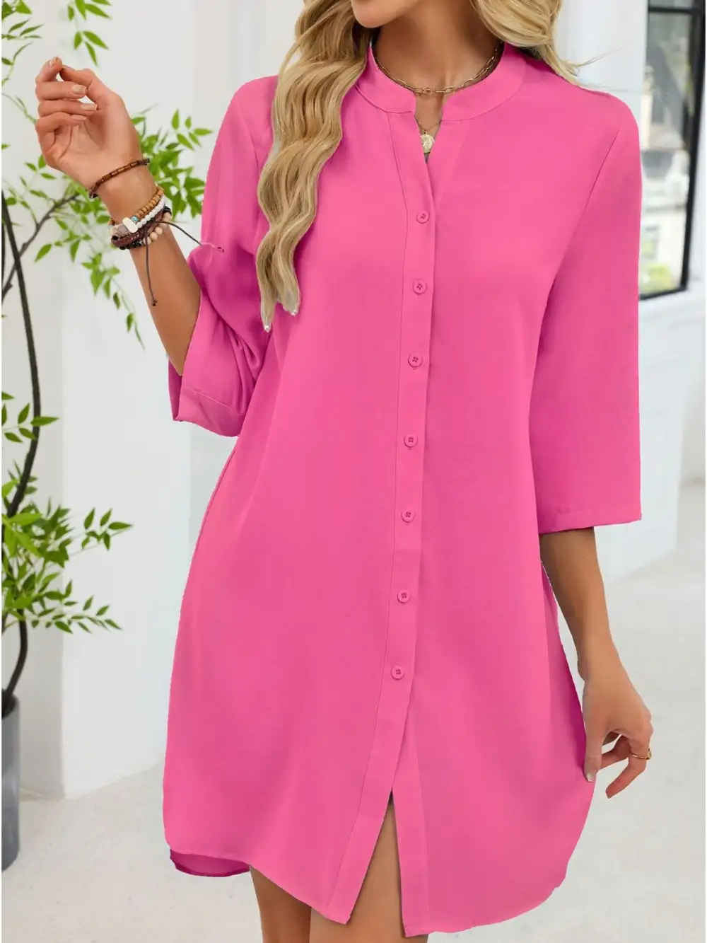 Comfort Fit Button Front Shirt Dress