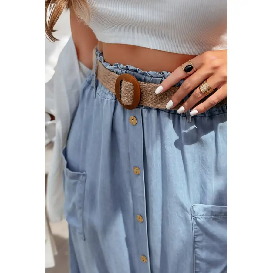 Frill Midi Skirt with Pockets