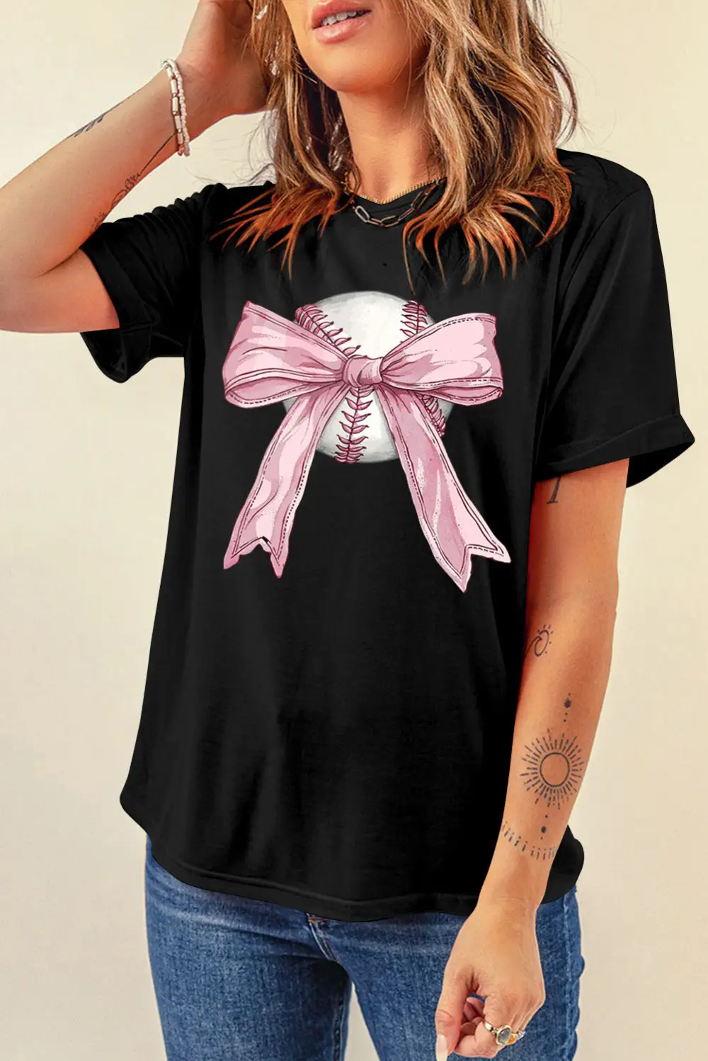 Black Baseball Bow Knot Print