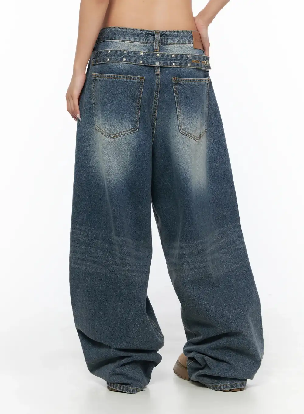 Wide-Fit Studded Wide Leg Jeans