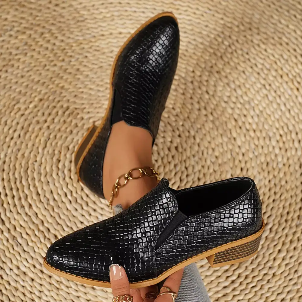 Refined Pointed Toe Block Heel Loafers