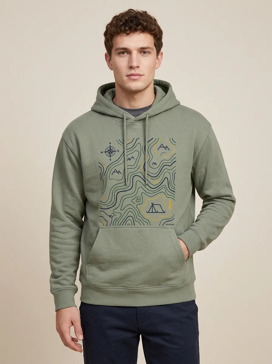 Men's Ridge Camping Hiking Explorer Topographic Graphic Hoodie