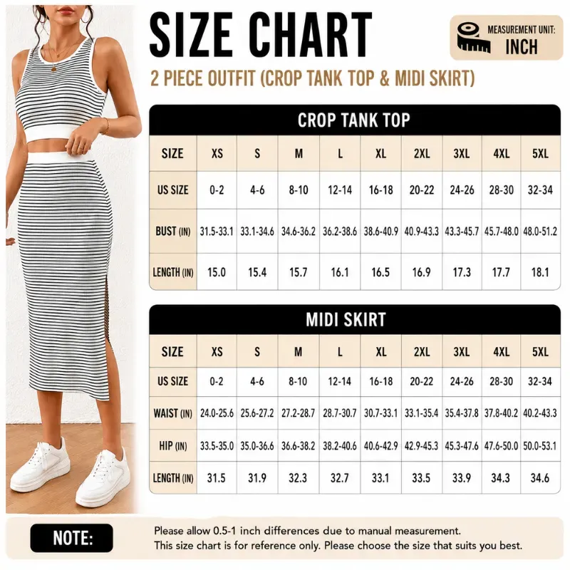 Women's Striped Print Crop Top & Skirt Two-Piece Set