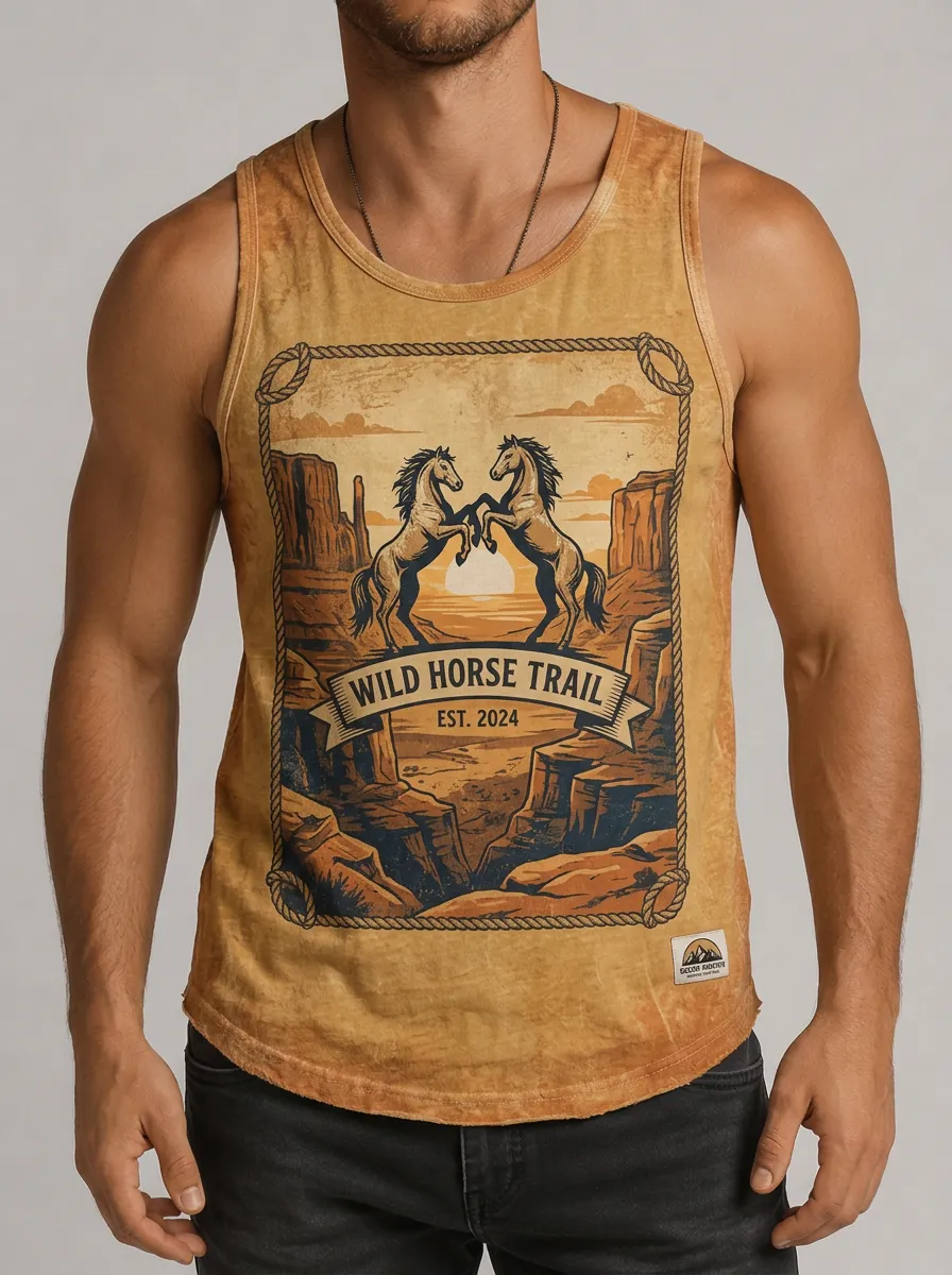 Men's Wild Horse Trail Western Sunset Printed Tank Top