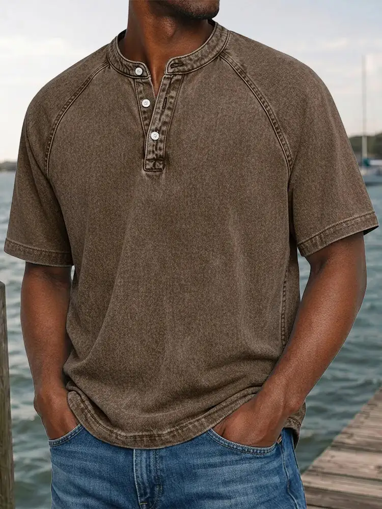 Washed Denim Look Raglan Short Sleeve Tee