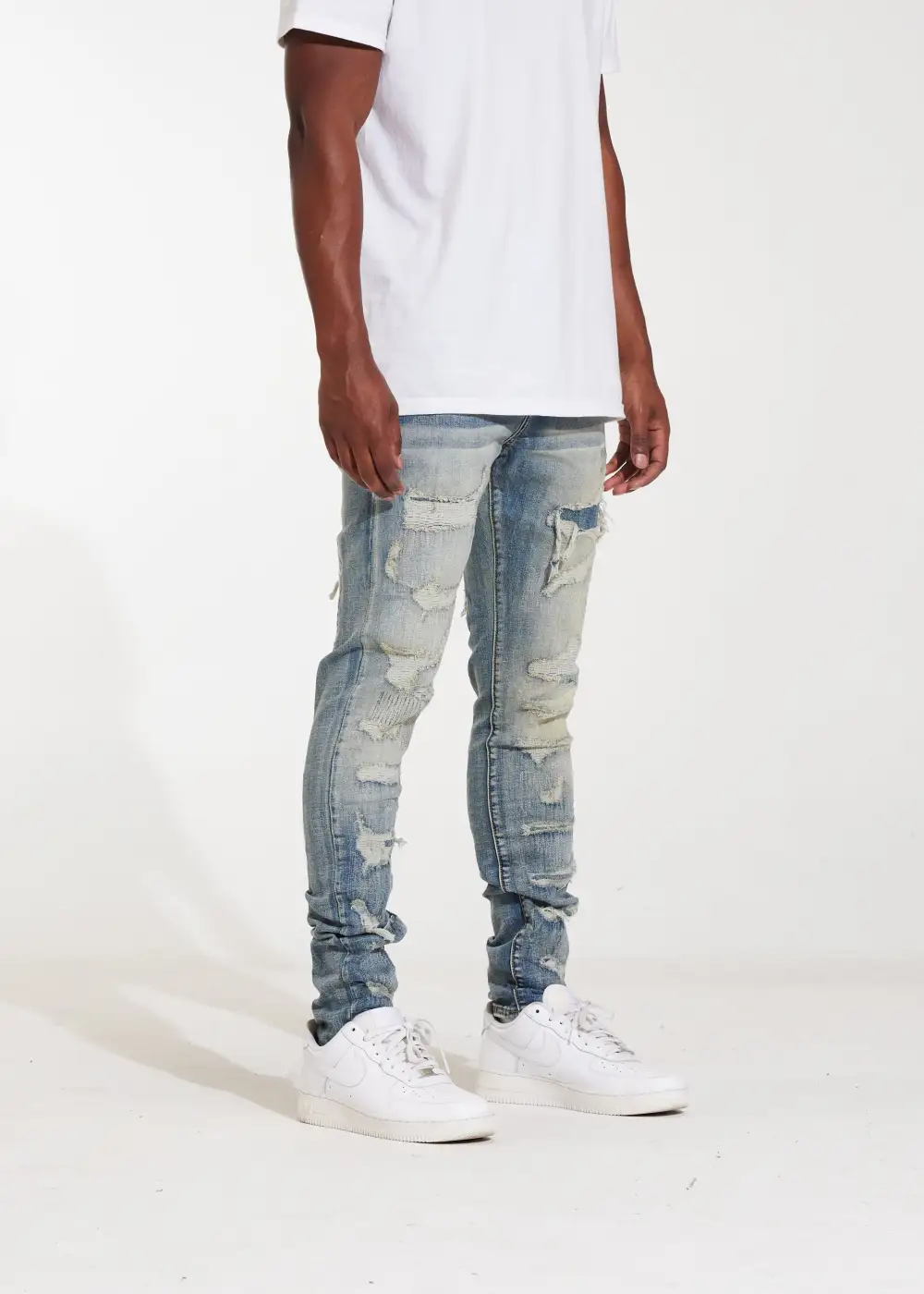 Patchwork Distressed Skinny Jeans