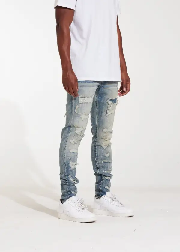 Patchwork Distressed Skinny Jeans