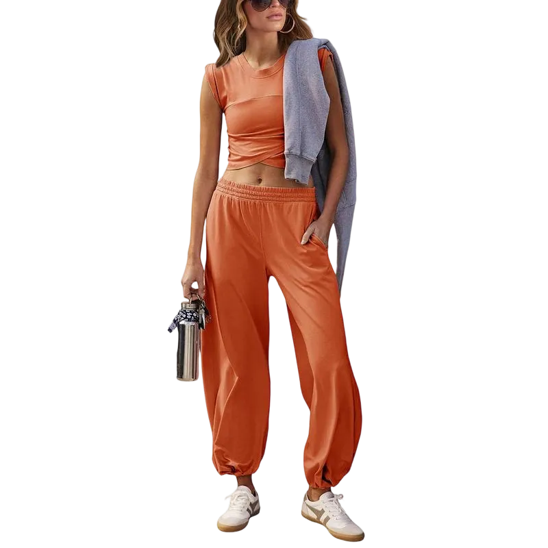 Women's Casual Short-Sleeve T-Shirt and Sweatpants Tracksuit