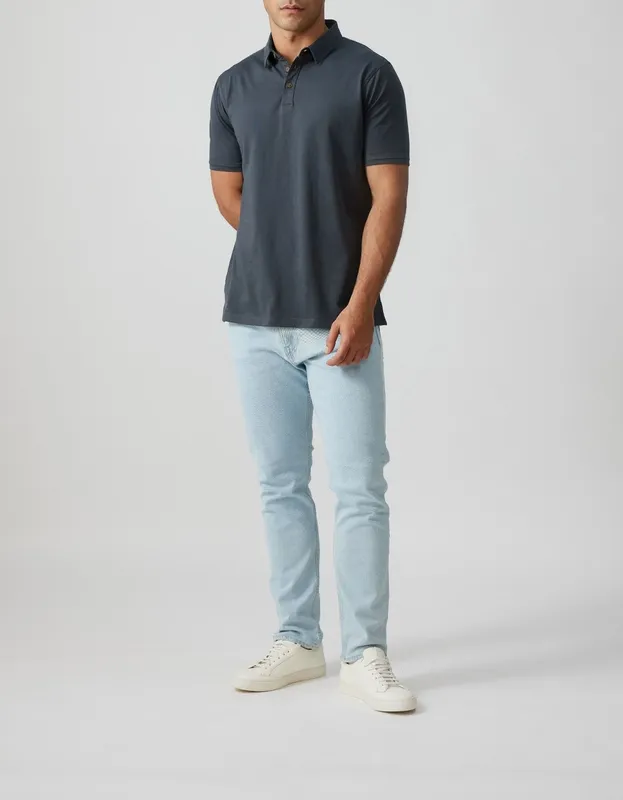 Charcoal Cotton Jersey Polo Shirt