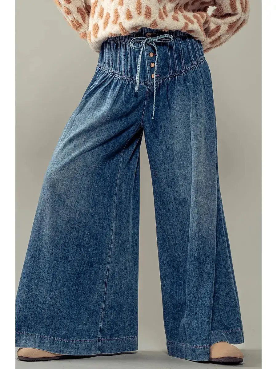 Roomy Drawstring Wide Leg Casual Pants
