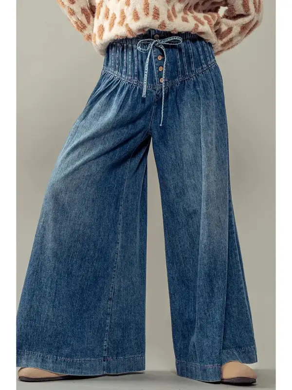 Roomy Drawstring Wide Leg Casual Pants