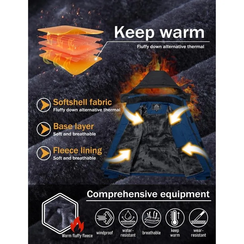 Men's Winter Coats Waterproof Ski Snow Jacket Warm Fleece Jacket Parka Raincoats With Multi-Pockets