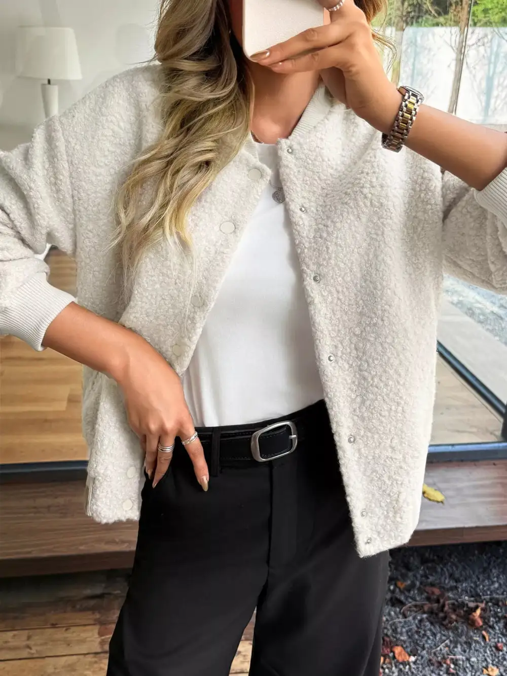Snap Down Dropped Shoulder Jacket Easy Layering Piece