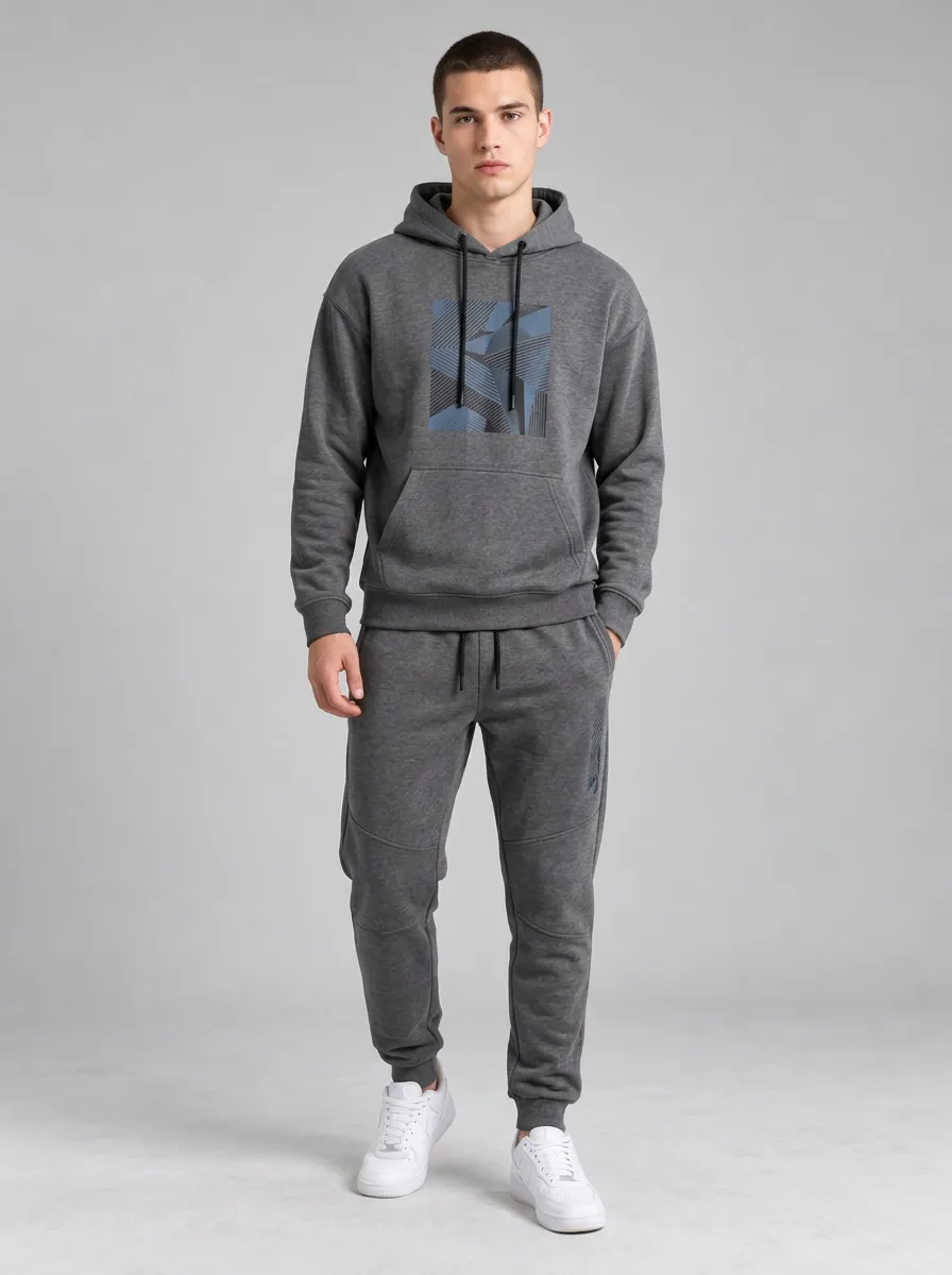 Men's Charcoal Graphic Hoodie and Jogger Set