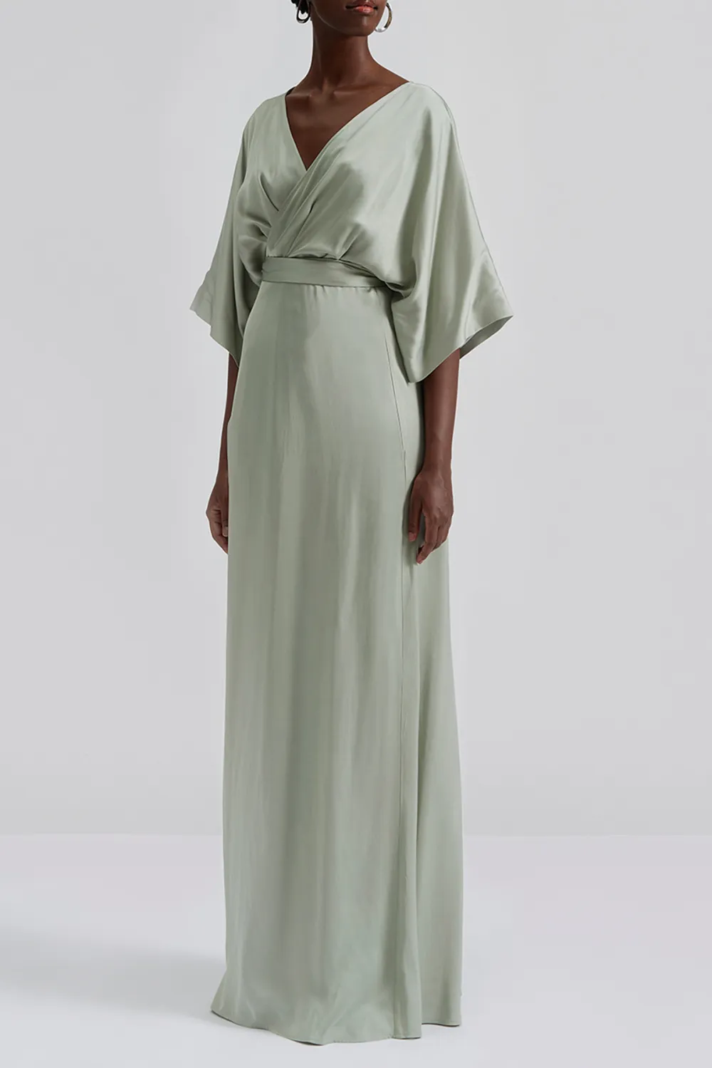 Wrap Style Satin Maxi Dress