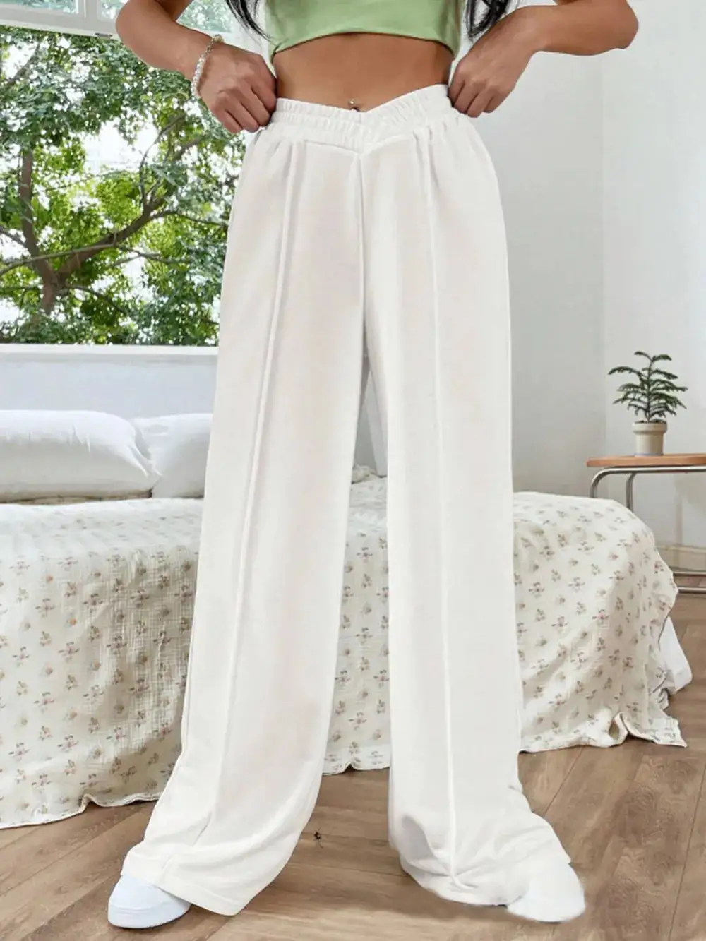Gathered High Waist Wide Leg Pants