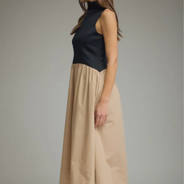 Mixed Media Mock Neck Dress