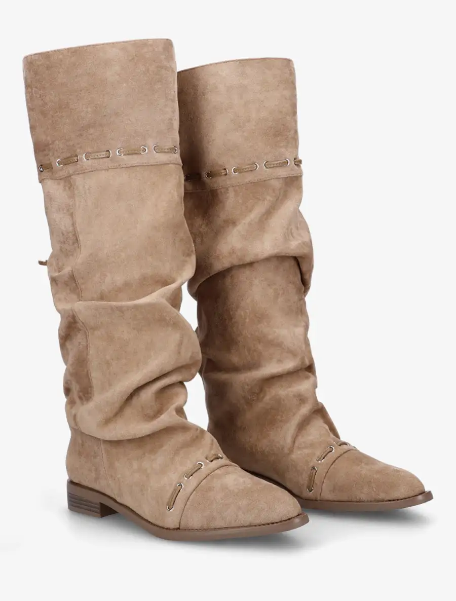 Relaxed Block Heel Faux Suede Knee High Boots