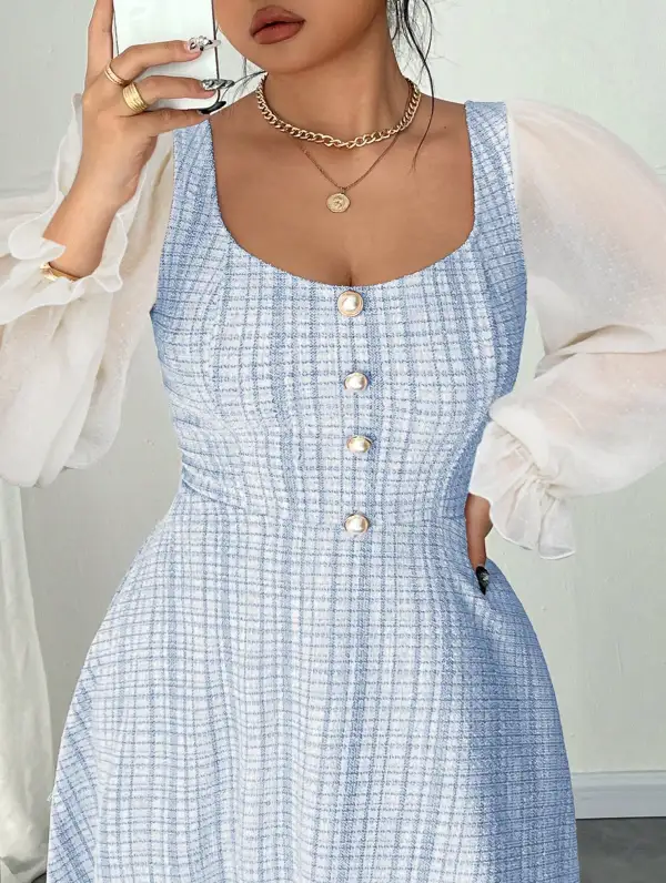 Chiffon Patchwork Sleeve Backless High Waisted Dress