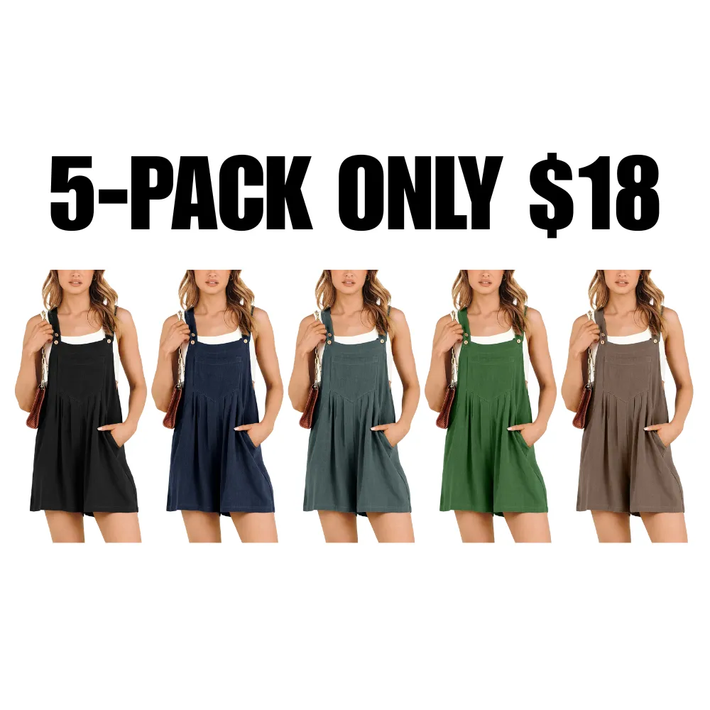 Women's Short Overalls Summer Casual Adjustable Strap Loose Linen Short Bib Overalls Sleeveless Jumpsuit