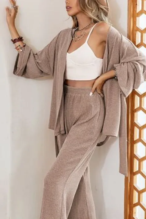 Dropped Shoulder Cardigan and Pants Set