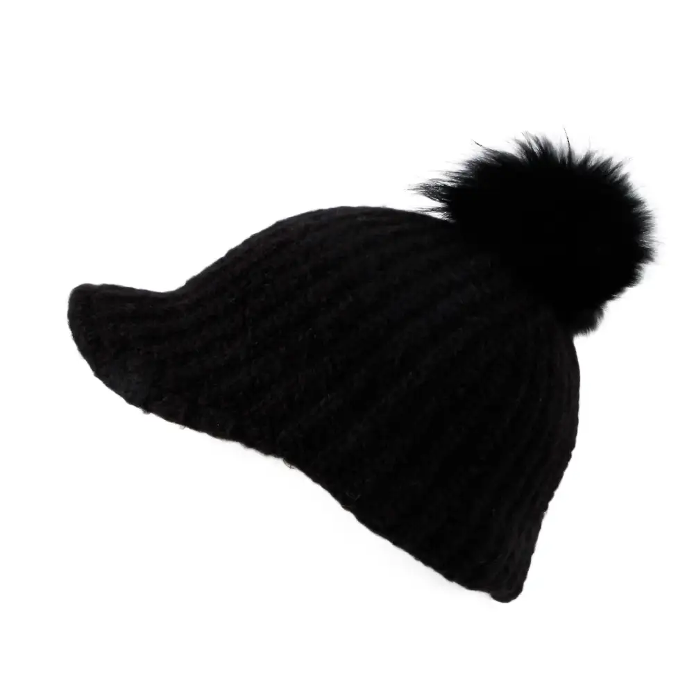 Knit Ribbed Pom Pom Sun Visor