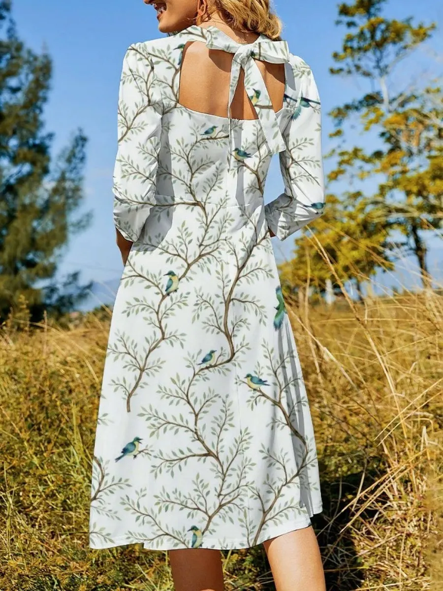 Bird Animal Print Midi Dress