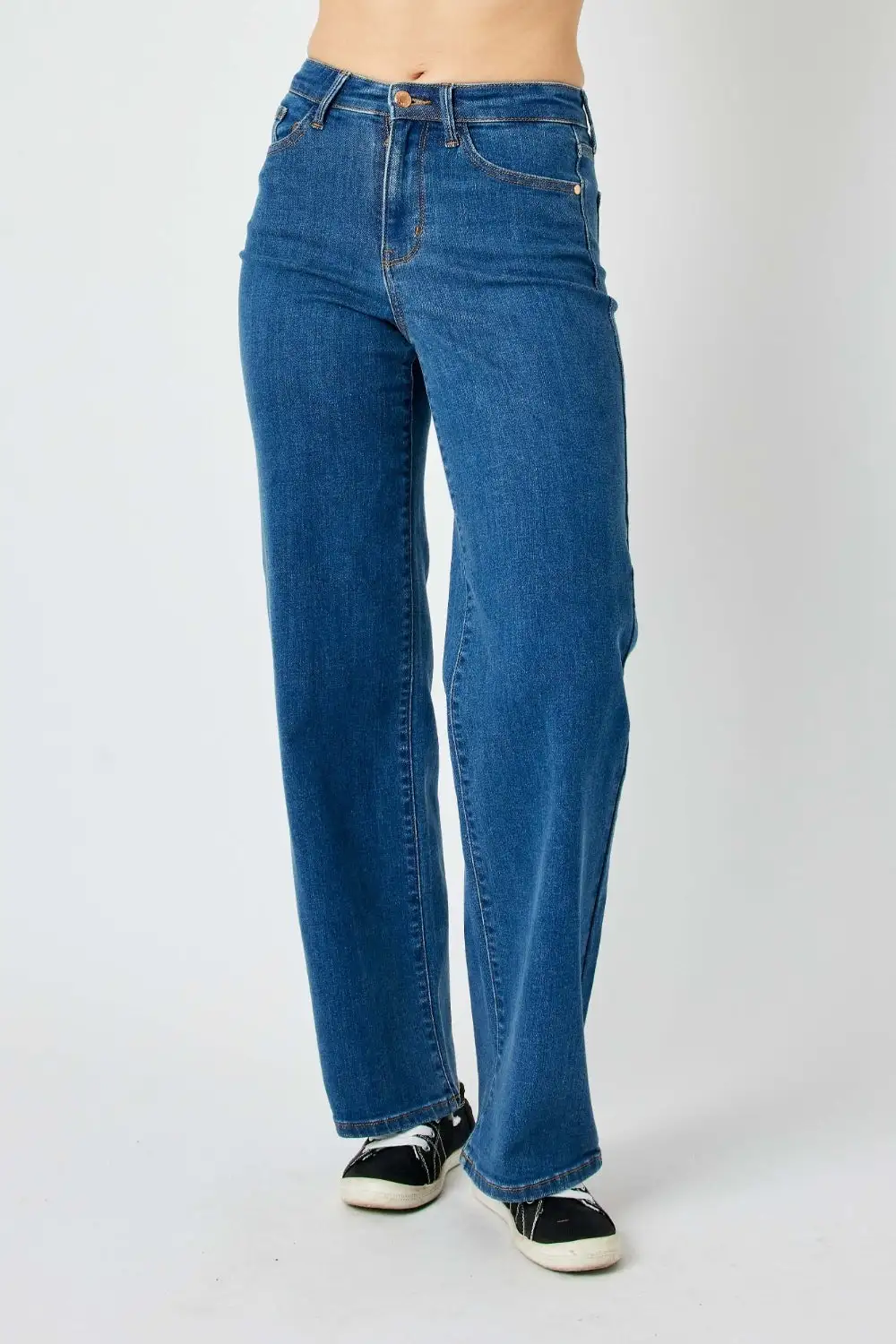 Refined High-Rise Washed Pocketed Stretch Straight Leg Jeans