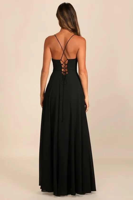 Romantically Speaking Light Yellow Cowl Lace-Up Maxi Dress