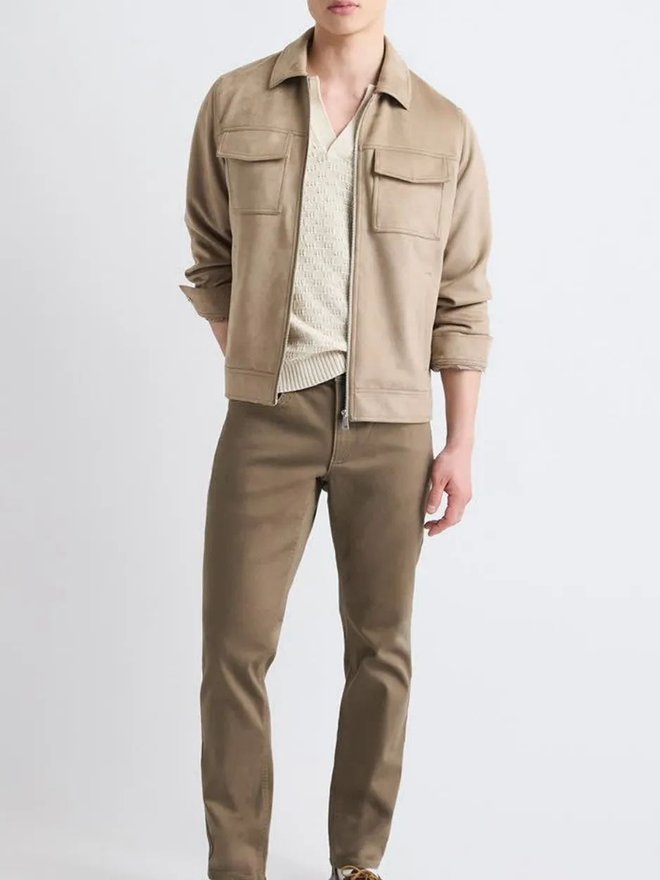 Camel Faux Suede Jacket with Shirt Collar