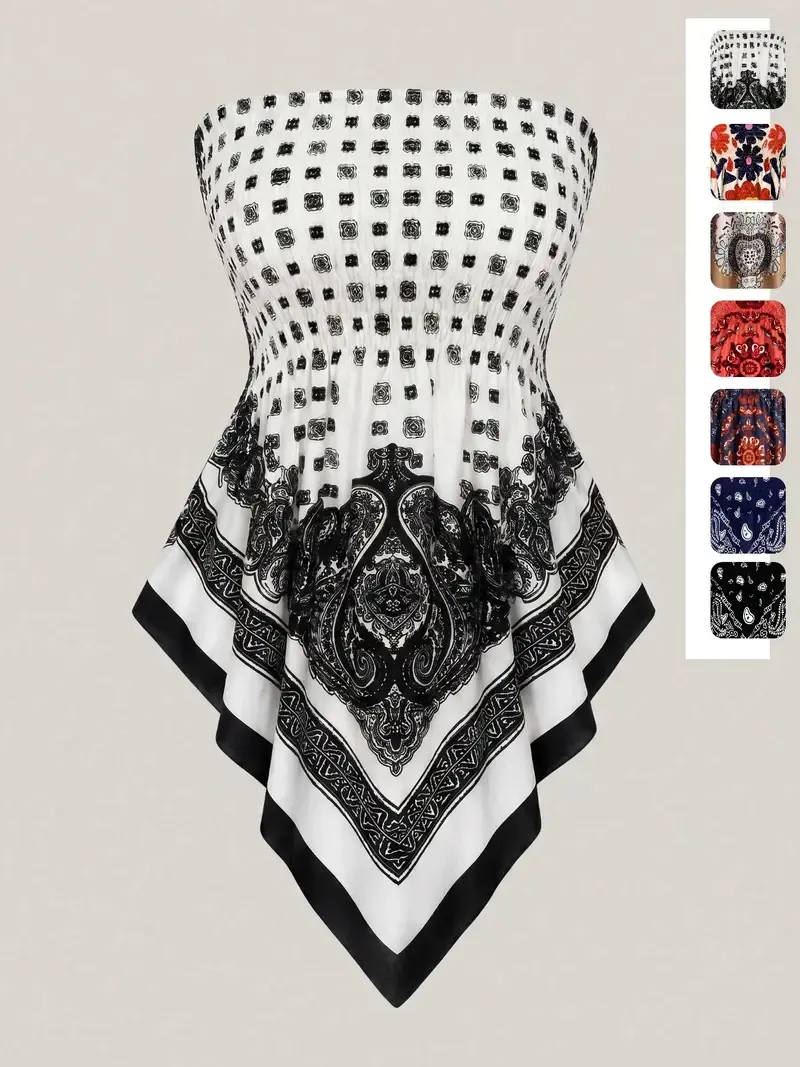 Plus-Size Women's Strapless Top with Ethnic Print