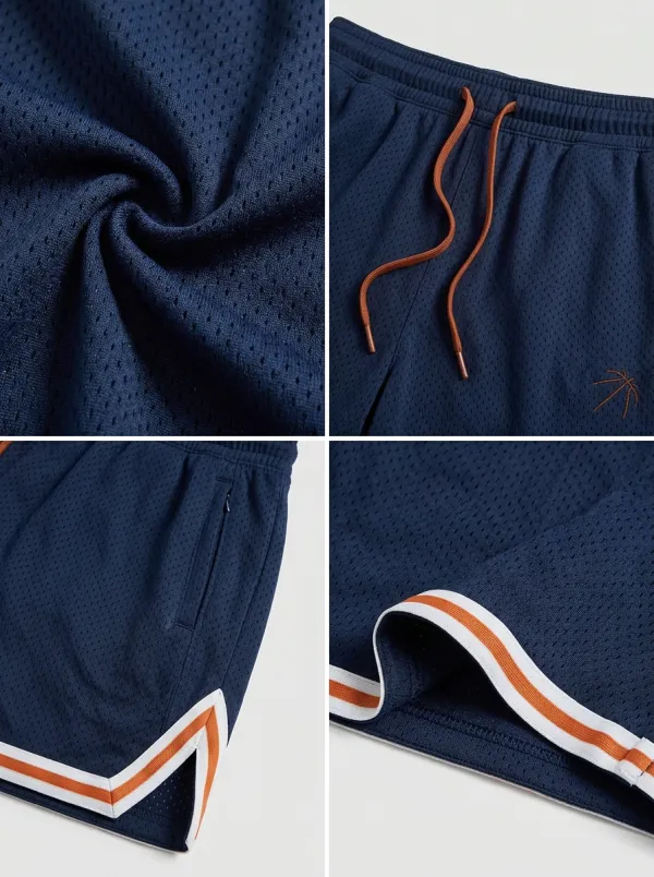 Sporty Striped Detail Mesh Detail Essential Men's Basketball Shorts