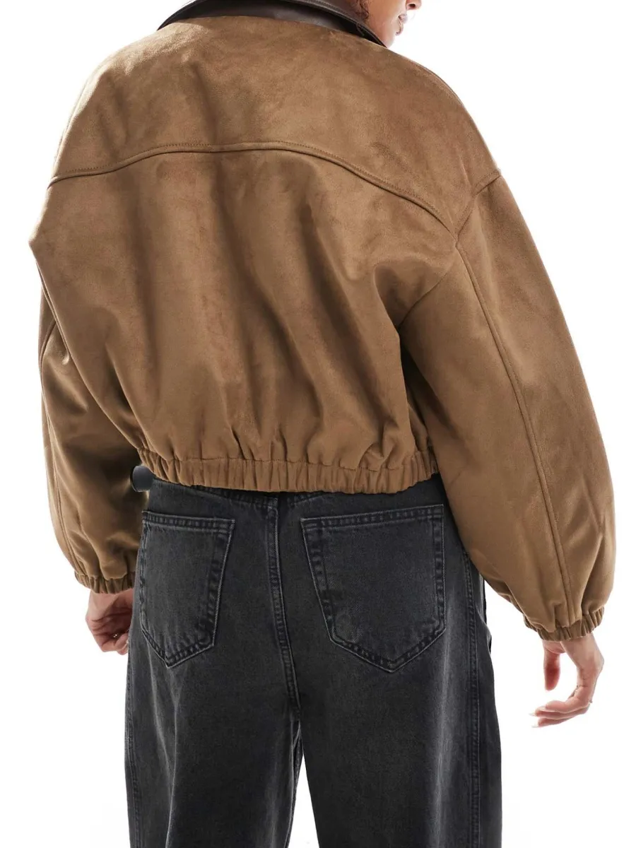 Suede Contrast-Collar Jacket