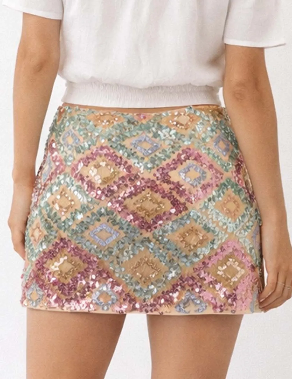 Boho Colorful Geometric Pattern Sequin Mini Skirt