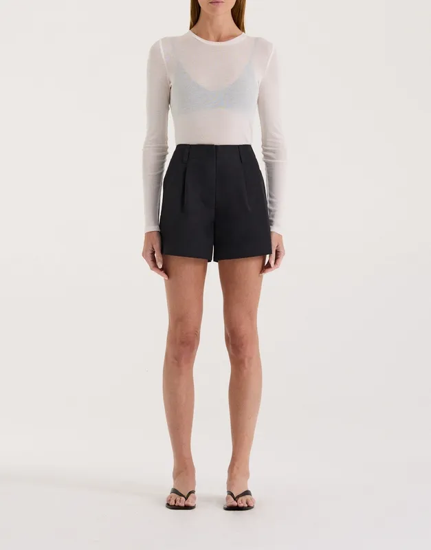 Black High-Rise Pleated Shorts