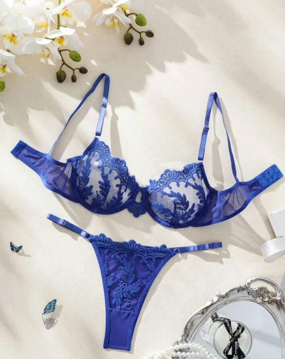 Delicate Floral Mesh Lingerie Set