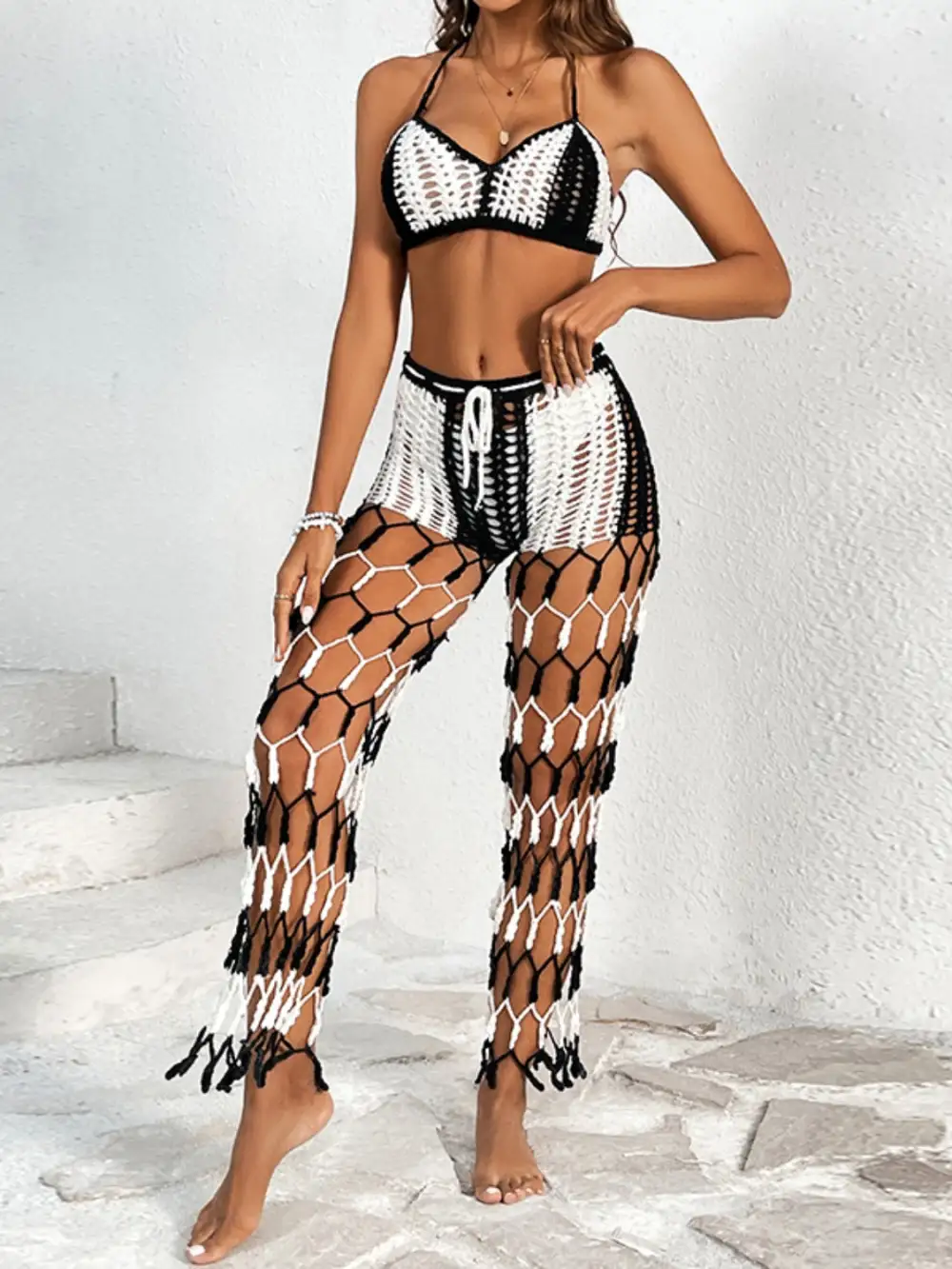 Panel Detail Halter Neck Top Swimsuit