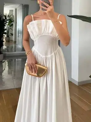 Vintage Tube Top Suspender Midi Dress