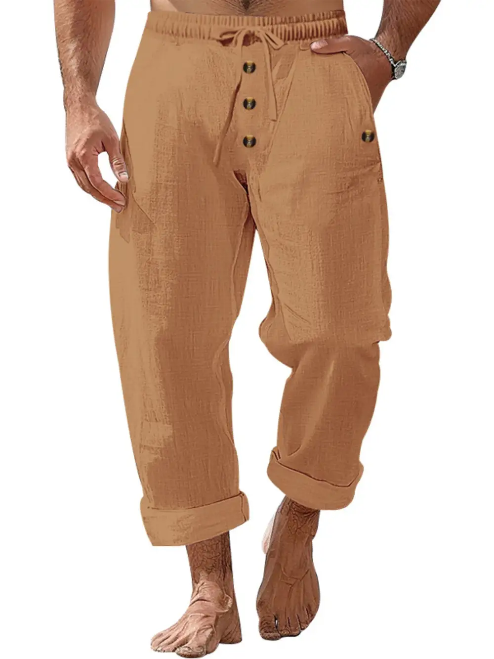 Men's Full Size Button Fly Drawstring Pants Plus