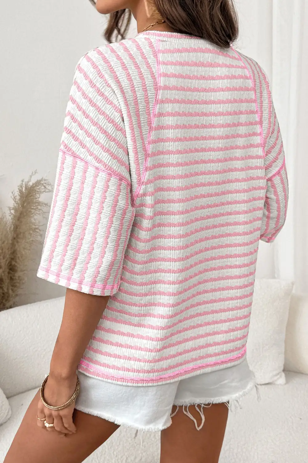 Striped Knit Half Sleeve Top