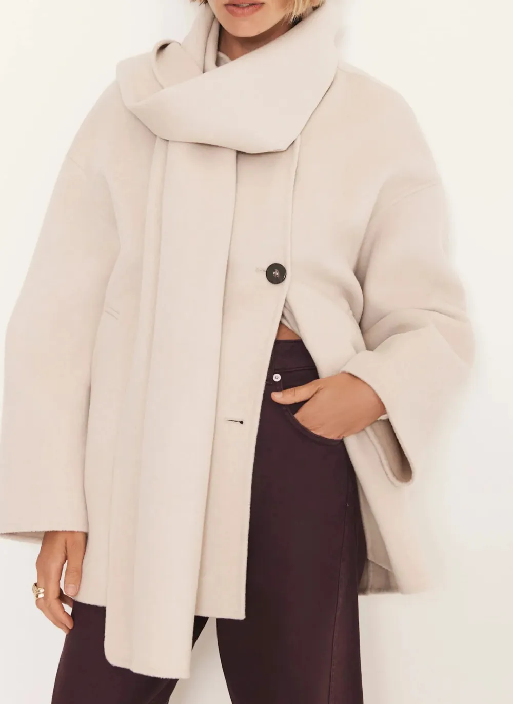 Casual Style Blend Hand Finished Scarf Coat